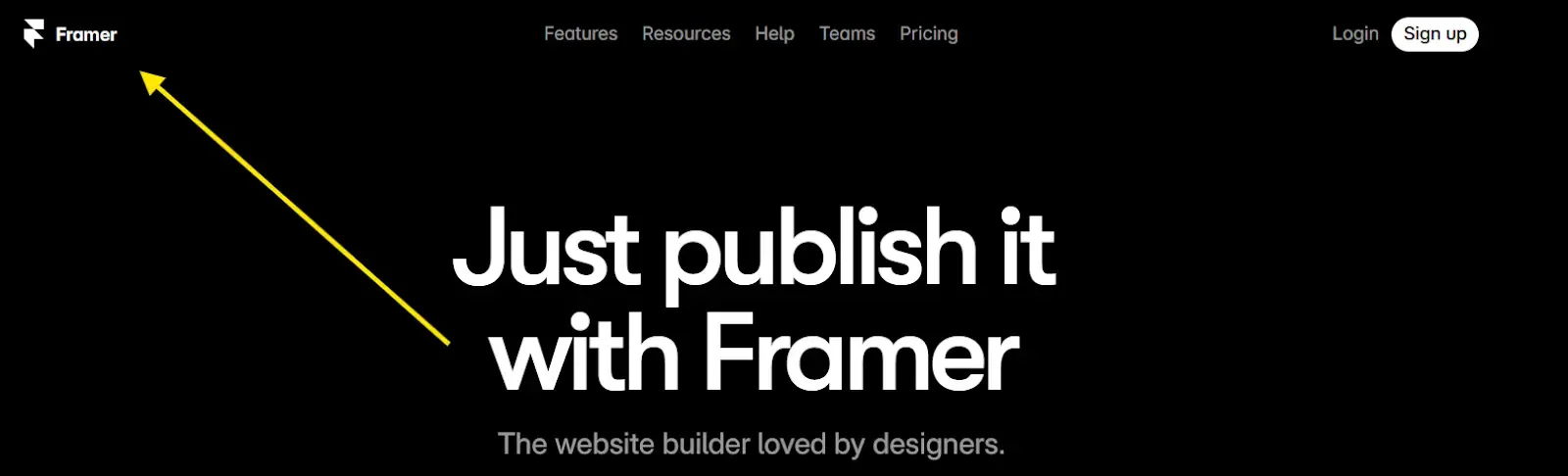 Framer homepage with logo highlighted, showcasing Framer as a visual website builder used by designers.