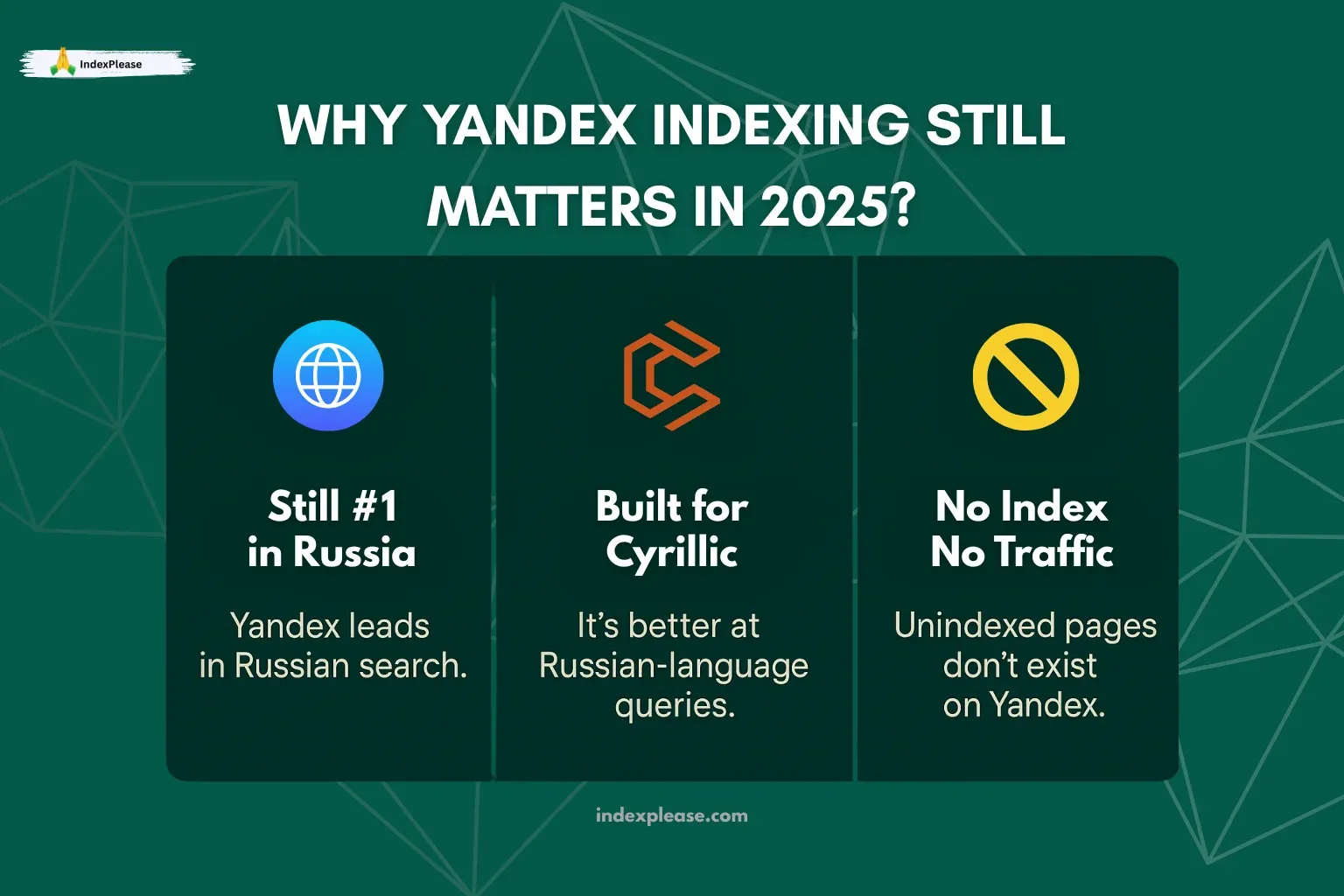 Why Yandex Indexing Still Matters, IndexPlease branding