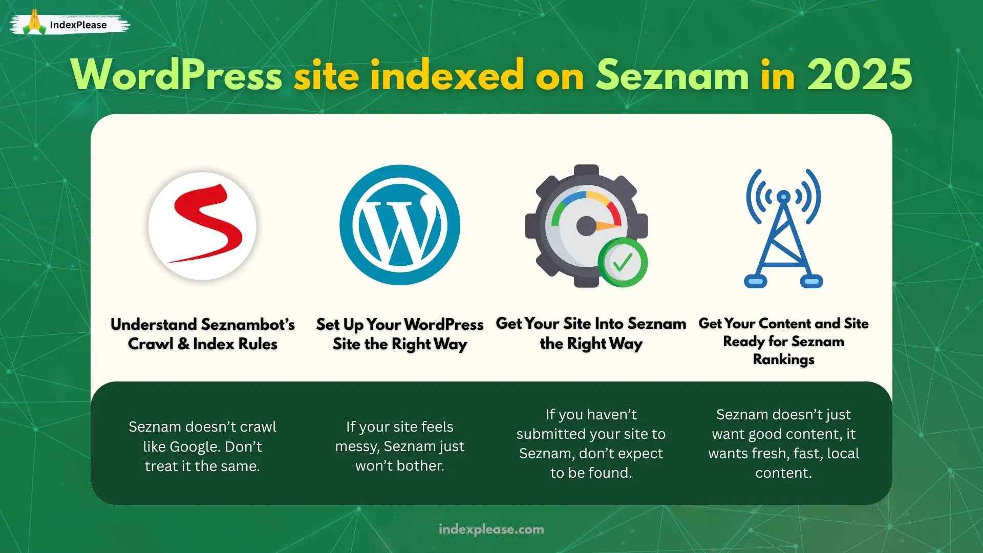 IndexPlease guide for WordPress site indexing steps on Seznam in 2025, covering crawl rules, site setup, submission, and content optimization.