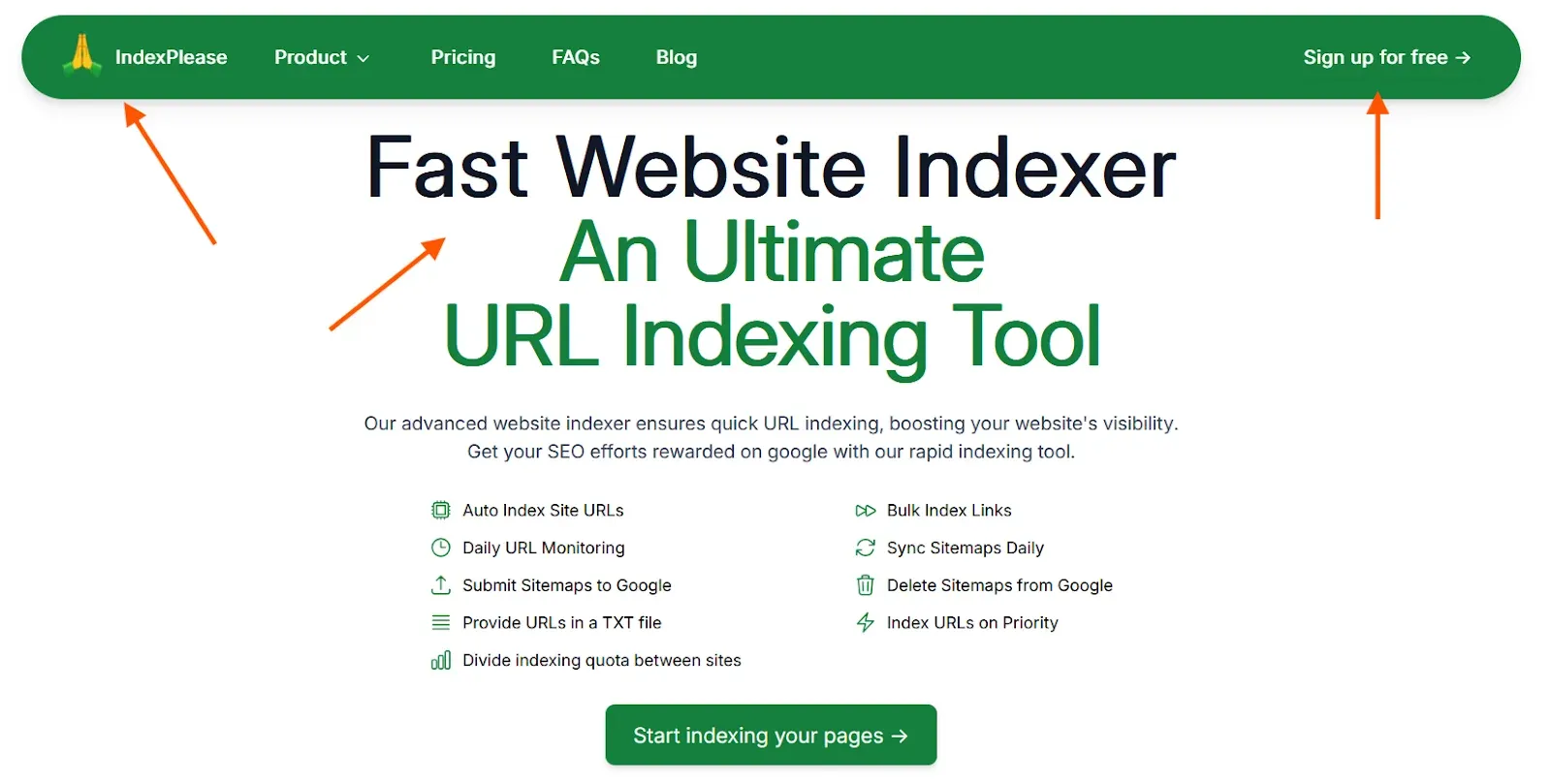 IndexPlease homepage banner – Fast Website Indexer tool for auto indexing, daily monitoring and bulk link submission