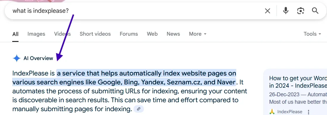 an example of AI answers at the very top of Google results