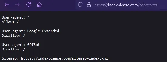 A view of a robot.txt file showing allow and disallow features