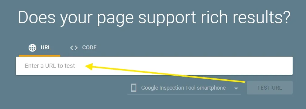 Google’s Rich Results Test tool with a URL input box