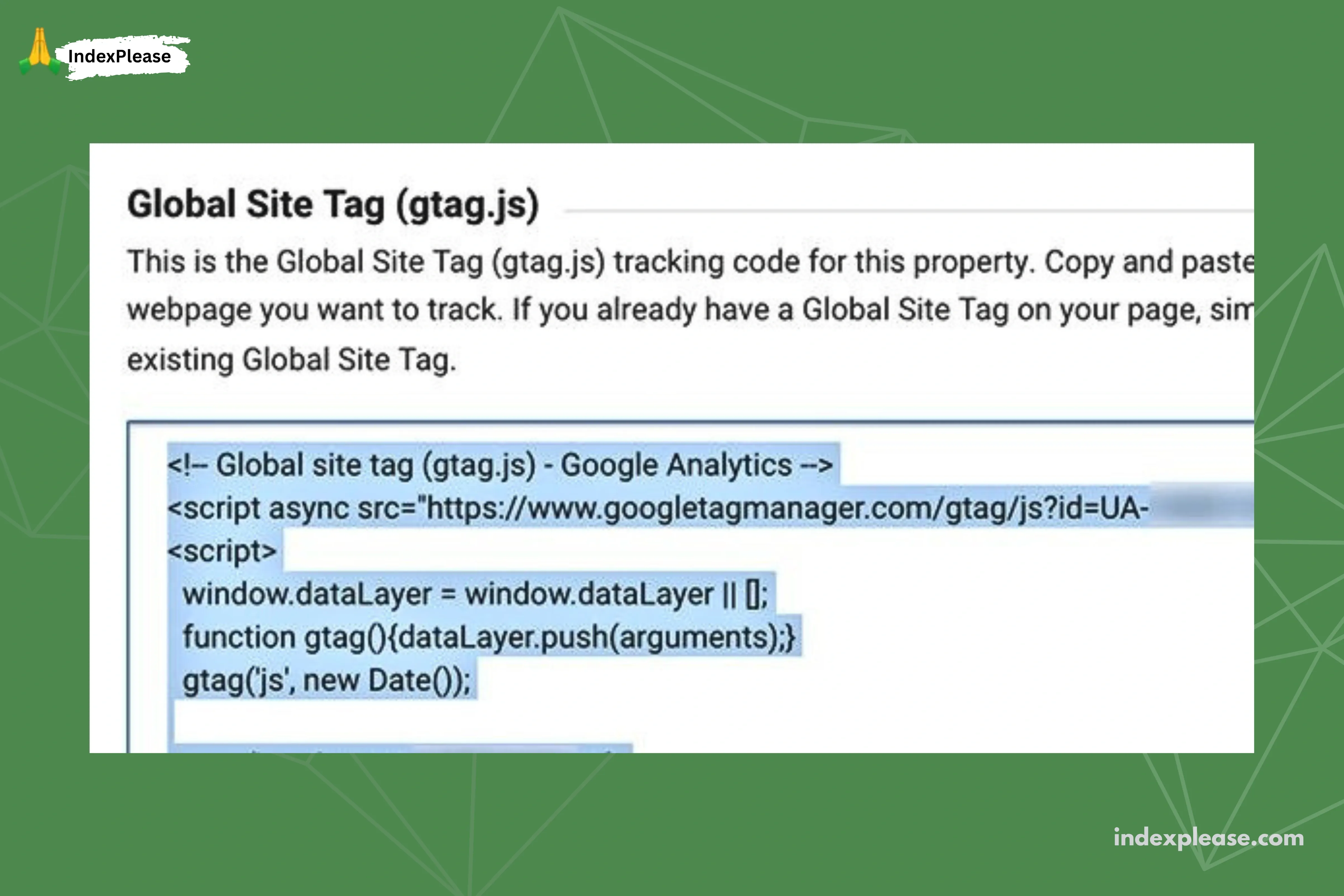 Install Google Analytics, IndexPlease