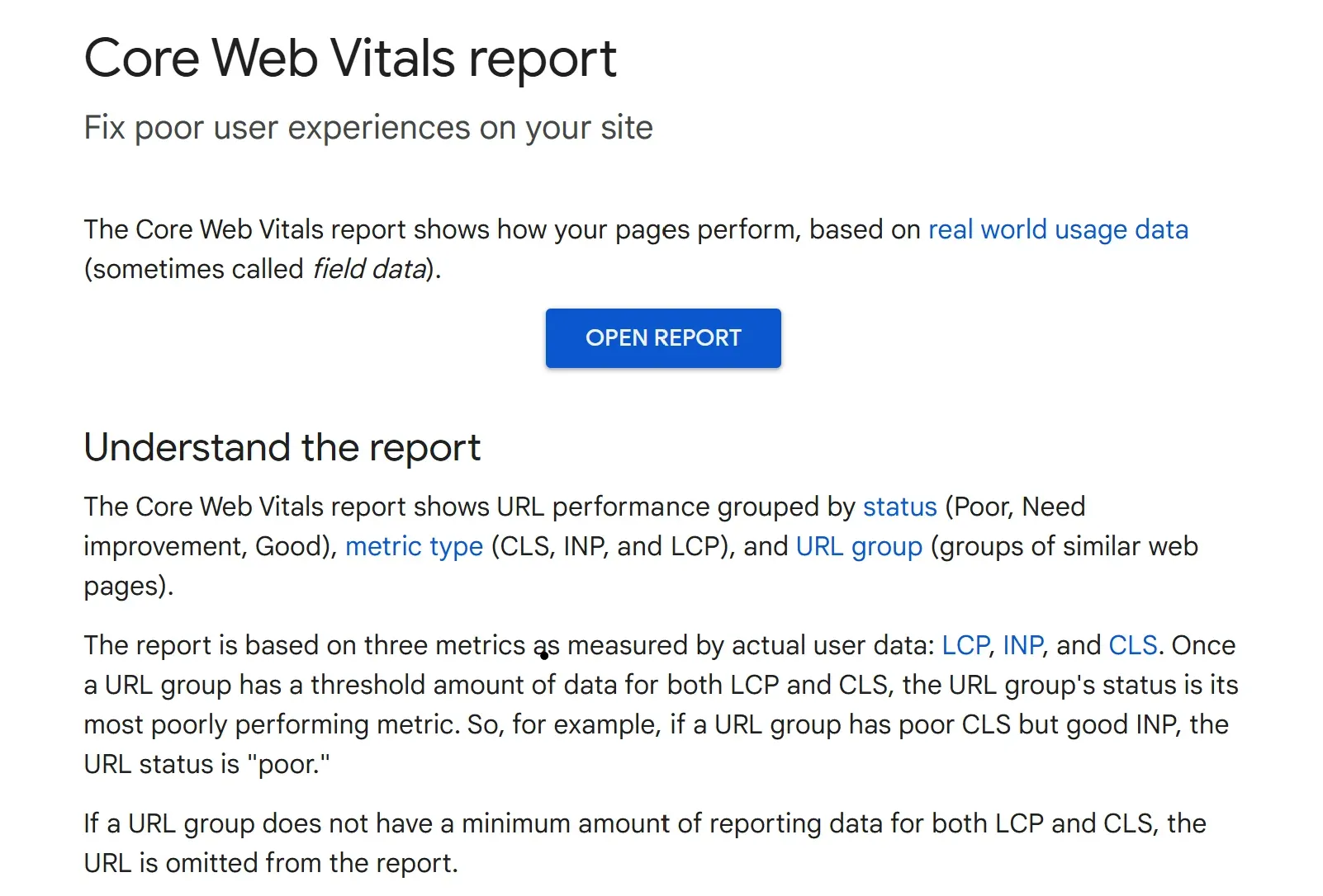 Core Web Vitals Report