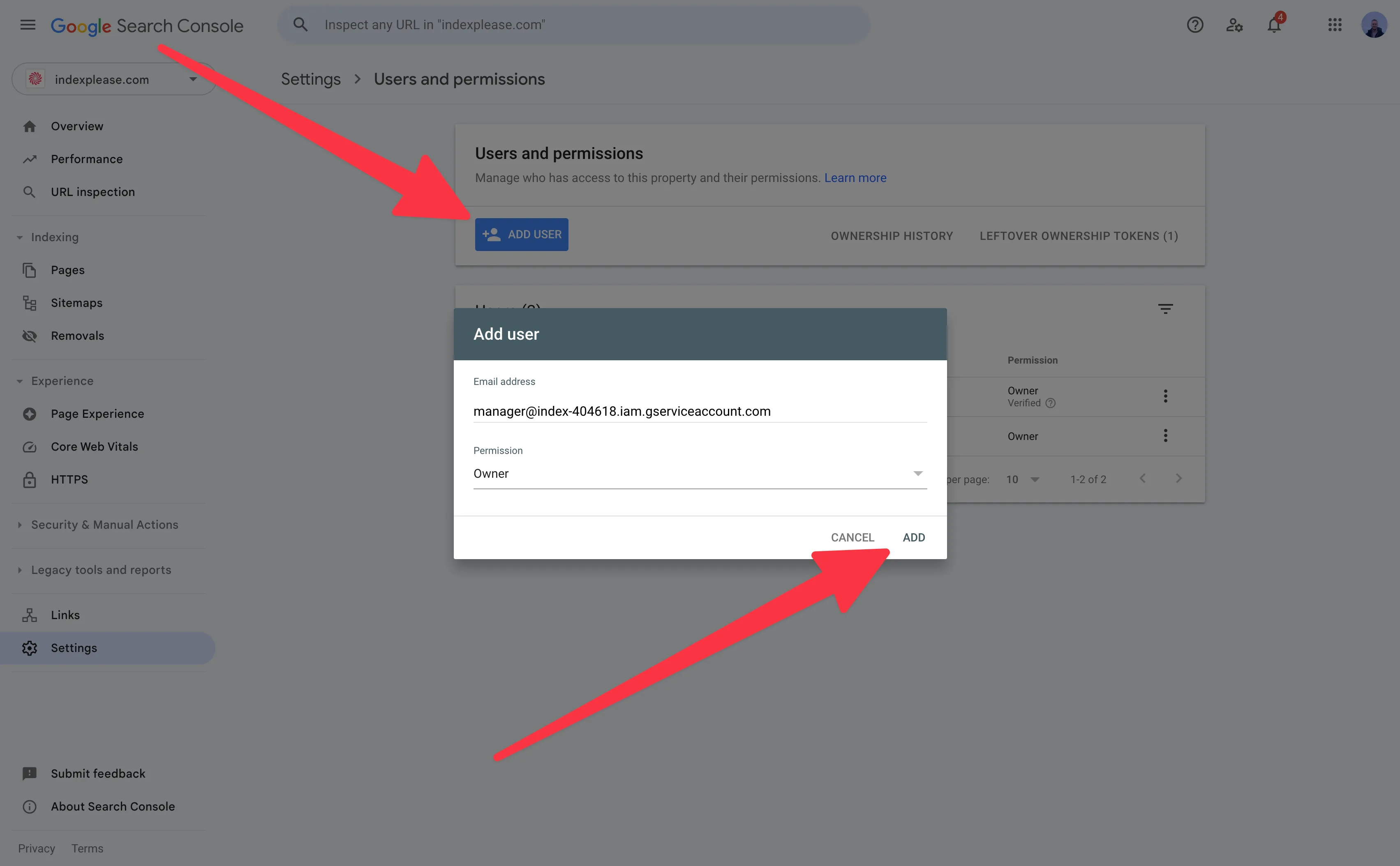 Add a new owner to your Google Search Console property