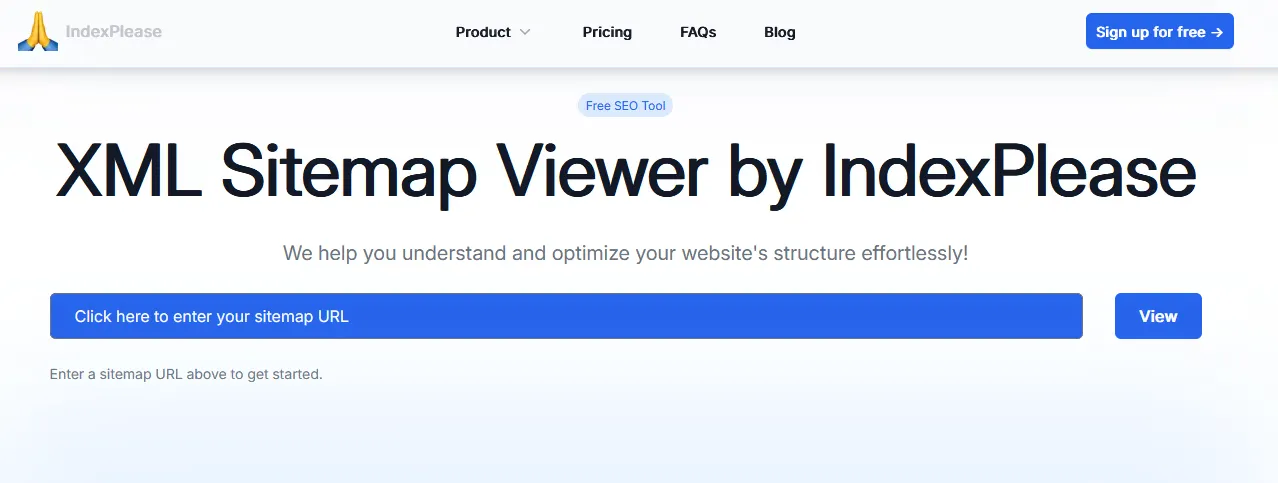 XML Sitemap Viewer screenshot showing the URL bar