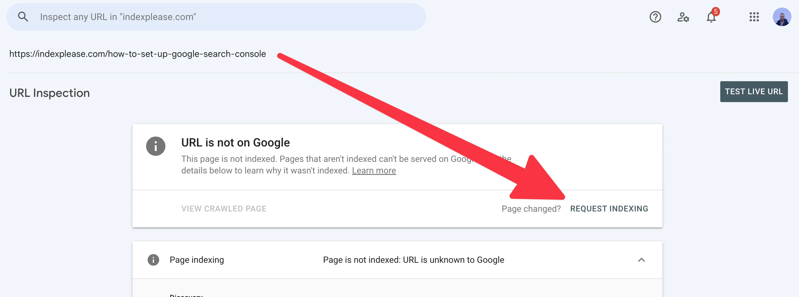 Request indexing on Google Search Console