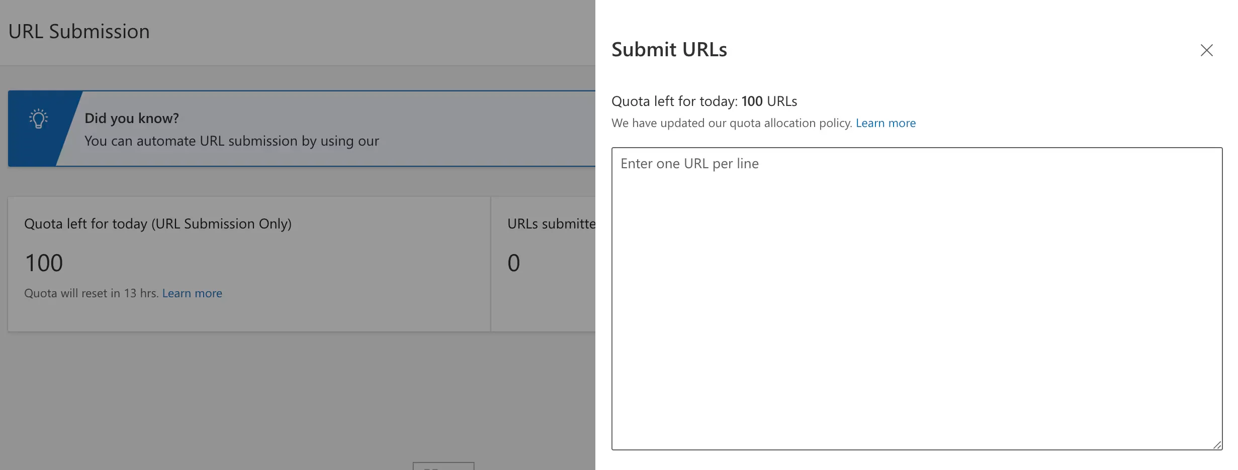 Submit URLs for indexing on Yandex Webmaster Tools