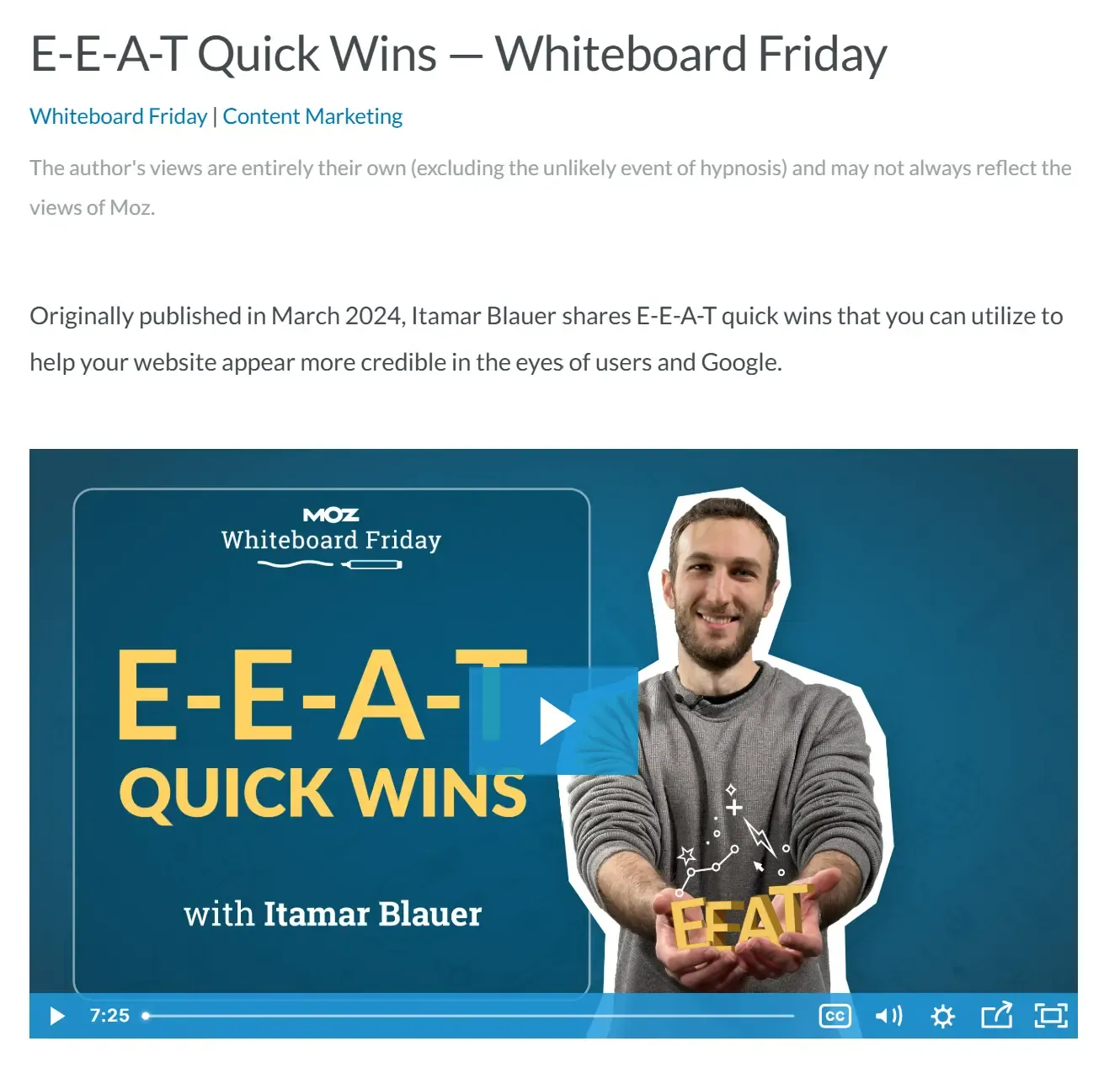 Video link used for fast indexing the blog published on Whiteboard Friday